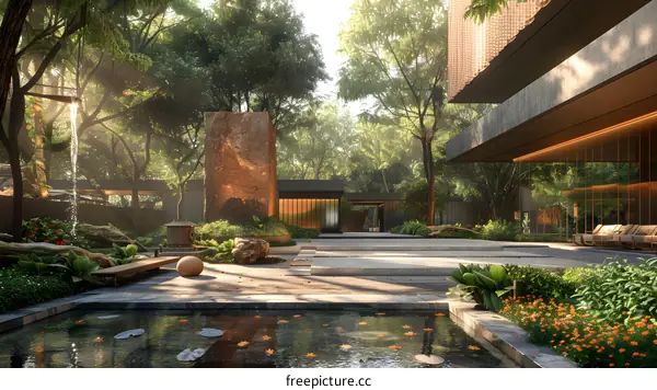 Modern Home Entrance with Tranquil Garden