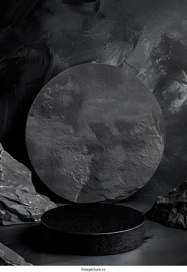 Black Stone Background with Round Platform