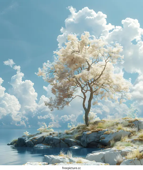 The tree in the lake with white leaves