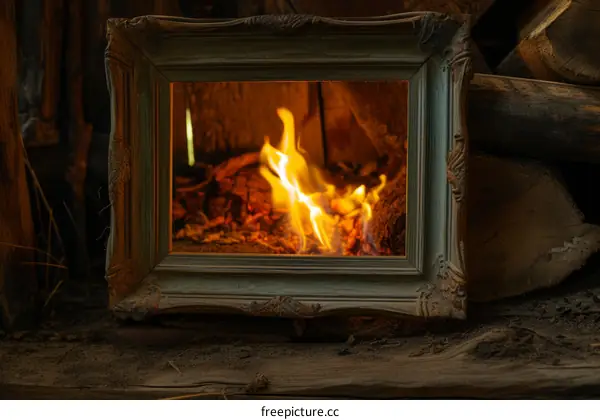 Fire Framed by Nature: A Rustic Display of Warmth and Flame