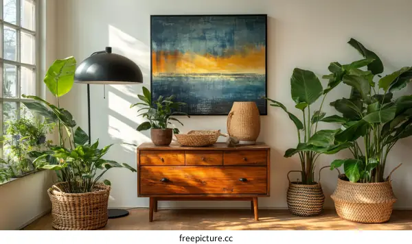 Modern Home Decor with Plants and Artwork