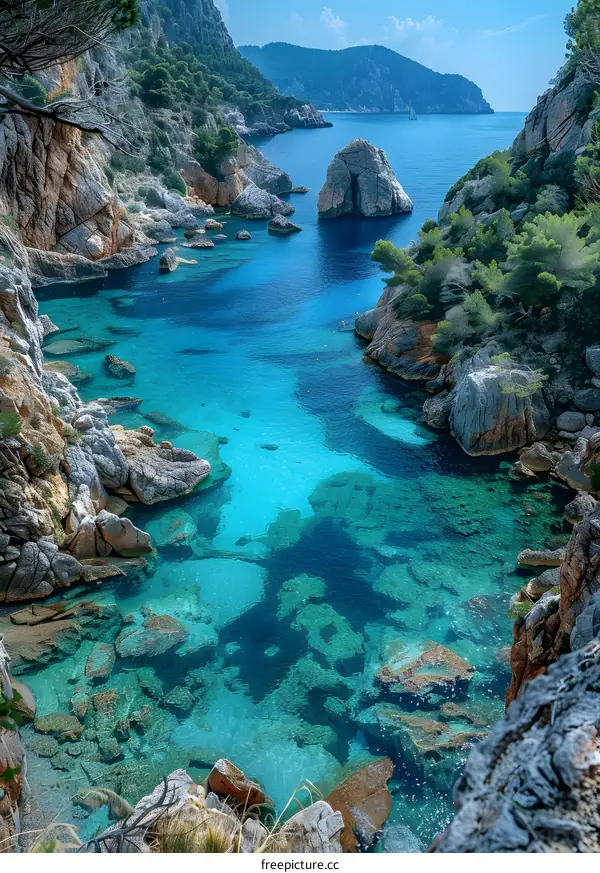 Amazing blue water in the rocky bay
