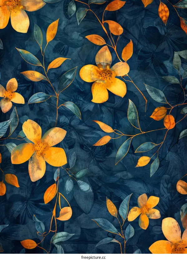 Floral Arrangement on a Denim Blue Background