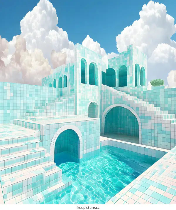 Abstract Architecture with Swimming Pool and Sky