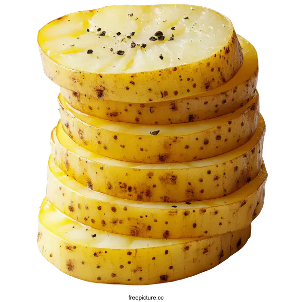 [Transparent Background PNG]Stacked Sliced Potatoes with Seasoning