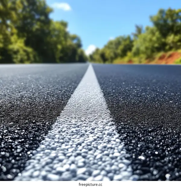 Close-up of White Line on Asphalt Road