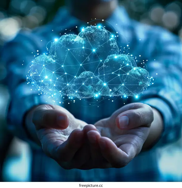 Businessman Holding Cloud Network in Hand