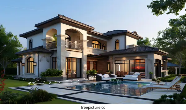 A modern villa with swimming pool