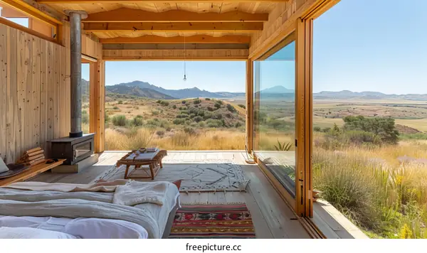 Modern Open Plan House with Large Windows and Wooden Interior