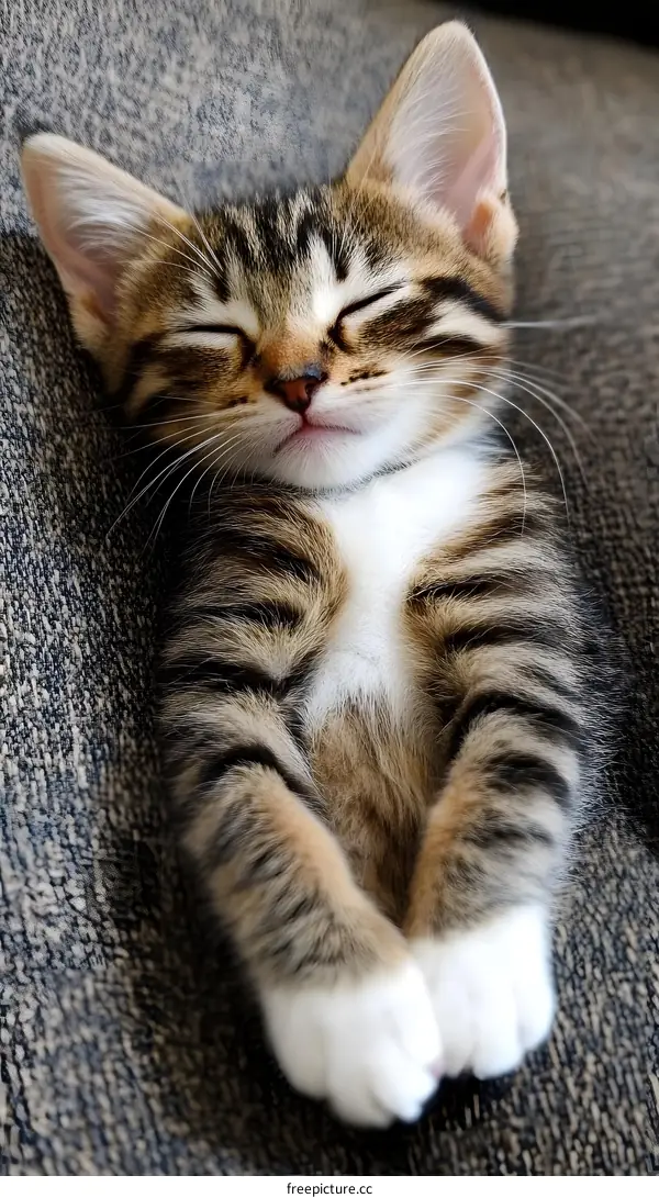 Sleeping Tabby Kitten with Closed Eyes