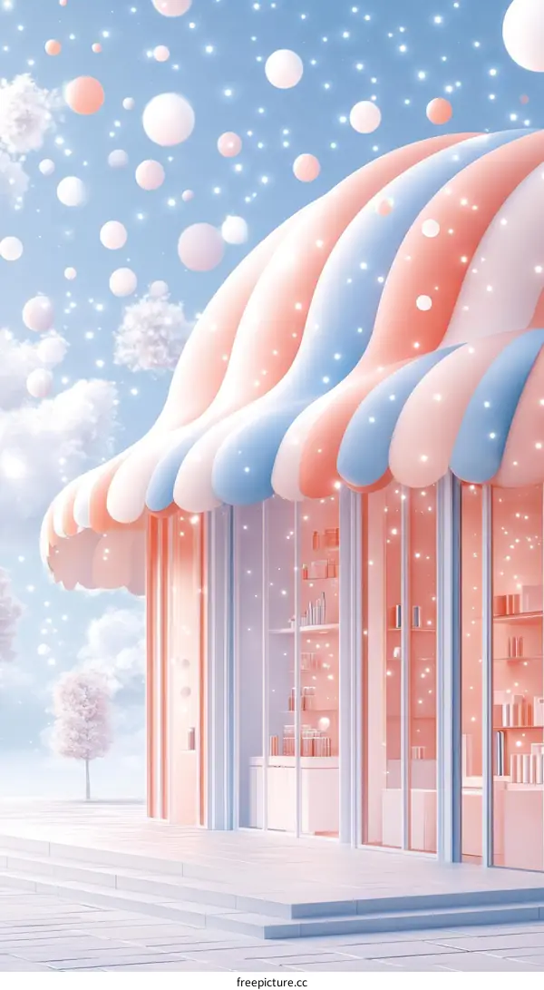 Pastel Dreamy Shop Exterior in Winter Wonderland