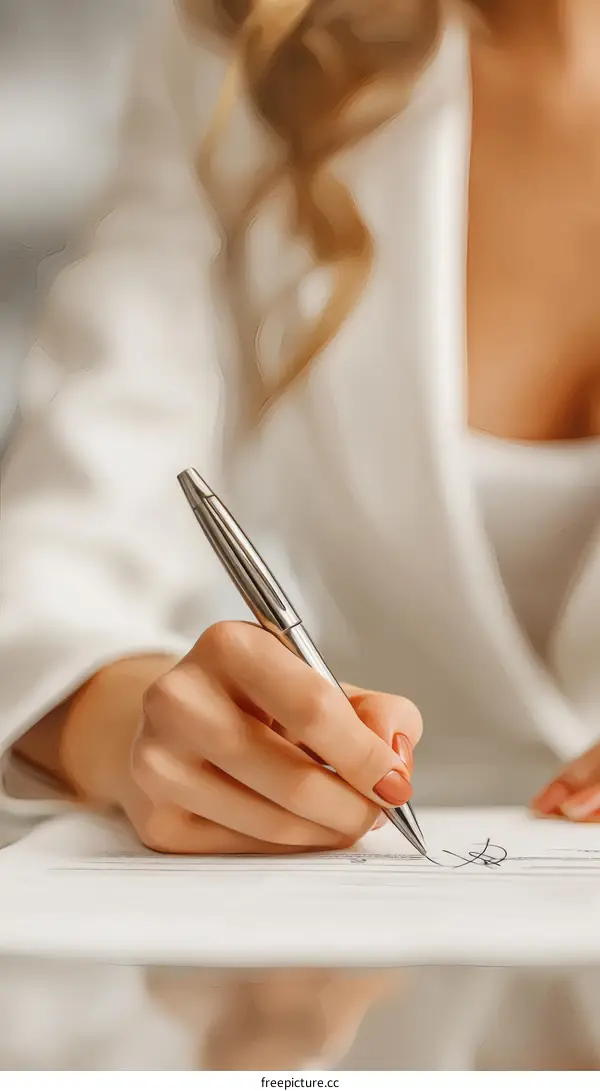 Woman Signing a Document Closeup