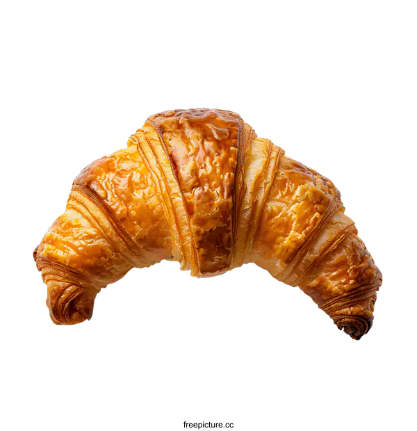 [Transparent Background PNG]A single, fresh baked croissant on a white background