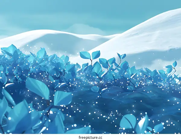 Blue Plants with Snow Mountains in the Background