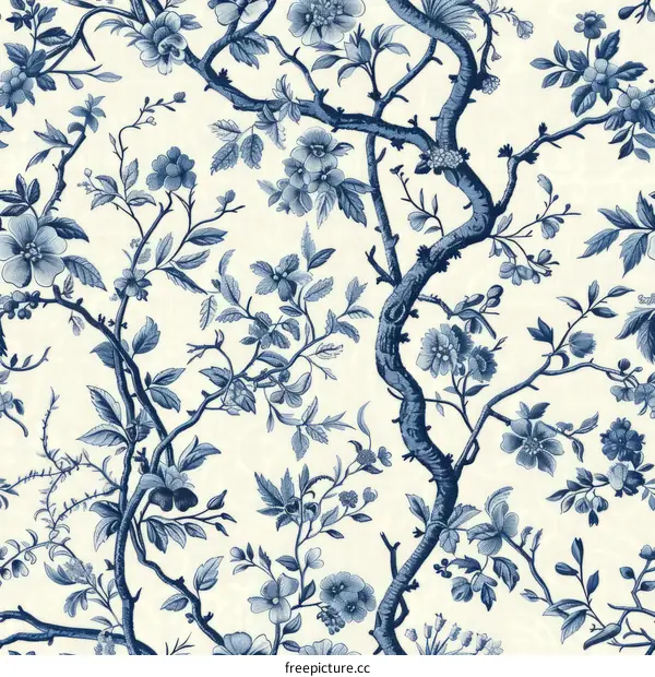 Blue and White Chinoiserie Floral Pattern: Willow Tree Branch Design