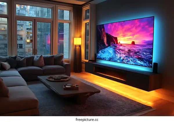 Modern Living Room with Large Screen TV