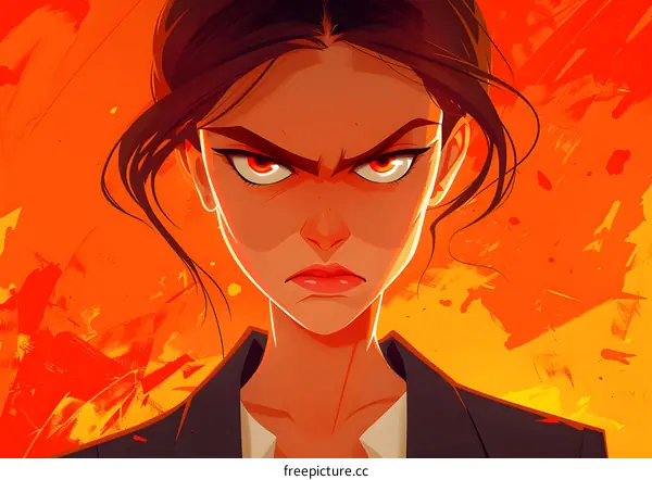 Angry Woman With Red Eyes And Orange Background