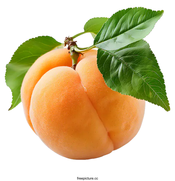 [Transparent Background PNG]Fresh ripe apricot with leaves