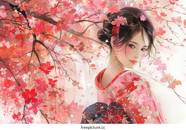 A Japanese Girl with Cherry Blossoms