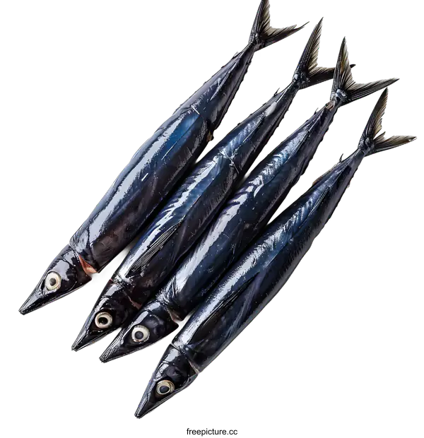 [Transparent Background PNG]Four fresh mackerels on white background