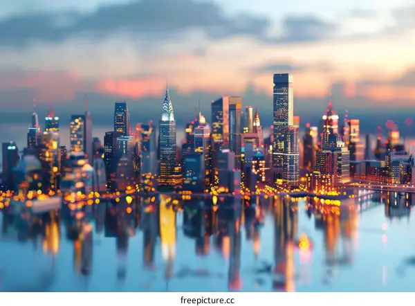 3D Model New York City Skyline at Sunset