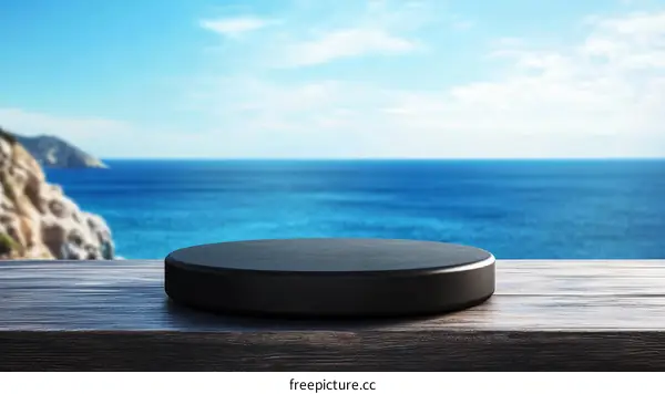 Empty Black Display Podium by the Sea