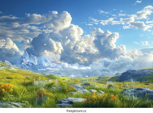 Stunning Mountain Meadow Landscape Under a Dramatic Sky