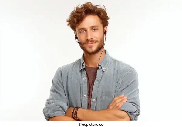 Smiling Caucasian Man Wearing Headset Portrait