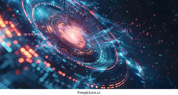 Blue and orange glowing digital galaxy