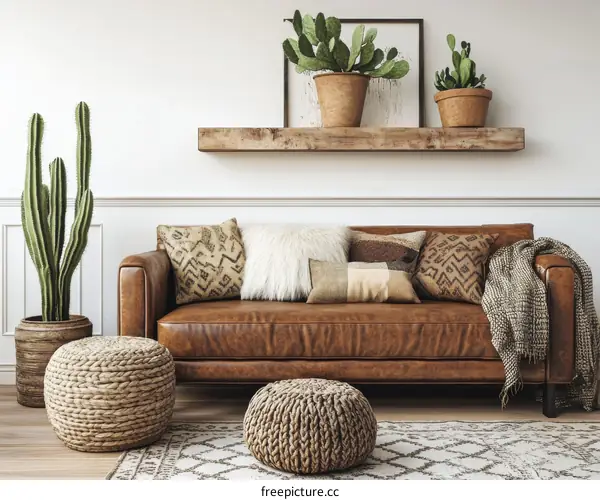 Bohemian Living Room Interior Design Illustration