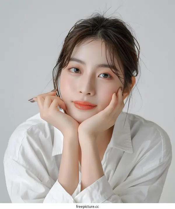 Portrait of a Young Asian Woman in a White Shirt