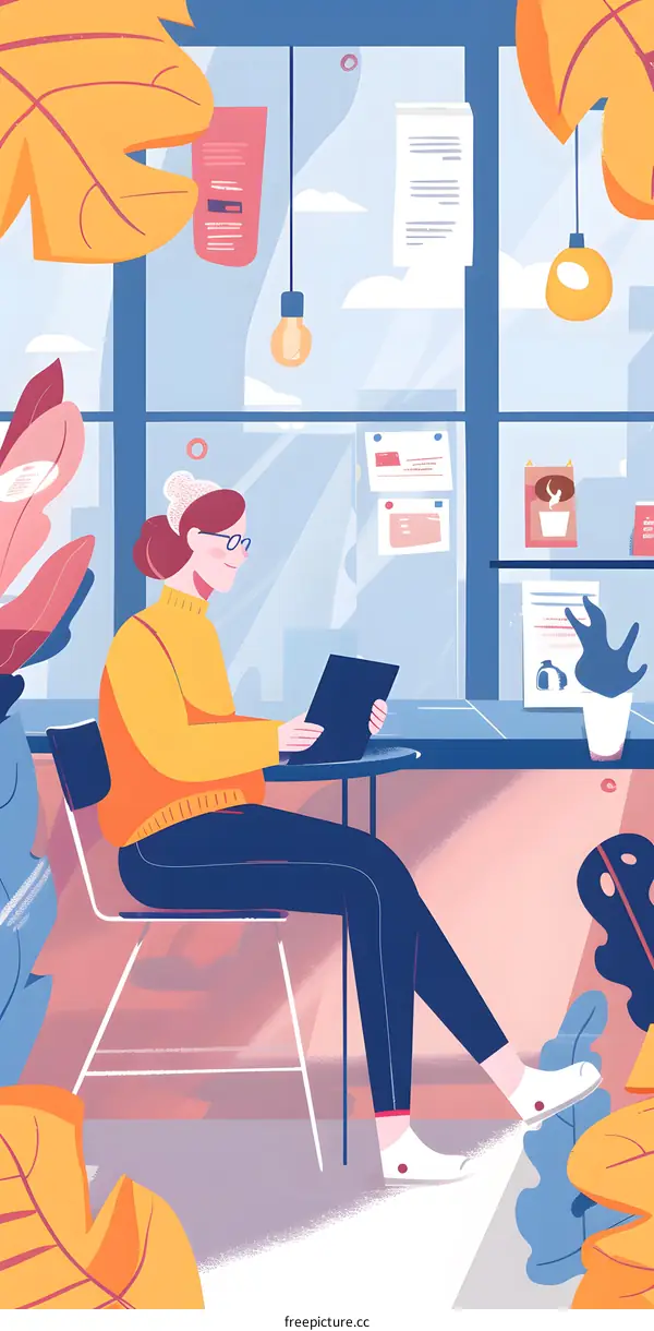 Woman Sitting at a Cafe Table With a Laptop