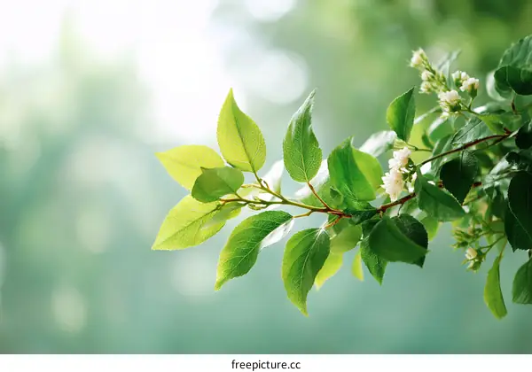 Fresh Green Leaves and Blossoms in Springtime