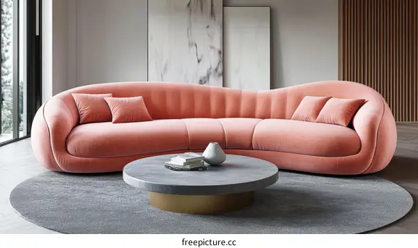 Modern Pink Sectional Sofa in Living Room