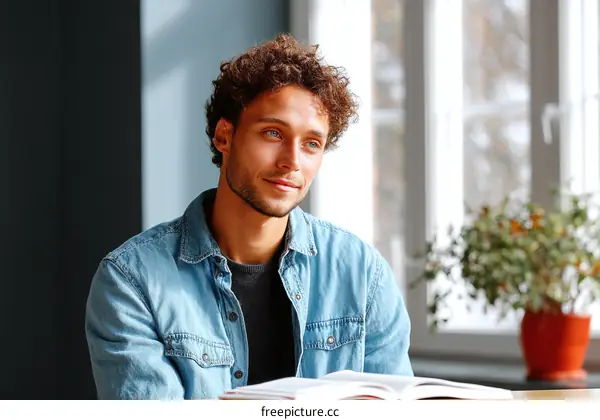 Young Man Reading Book Indoor