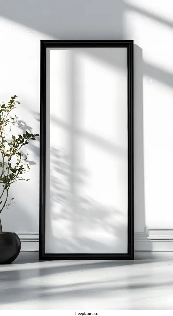 Empty Black Frame on White Wall Mockup