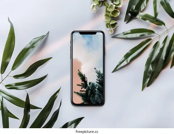 Minimalist Phone Screen With Green Leaves