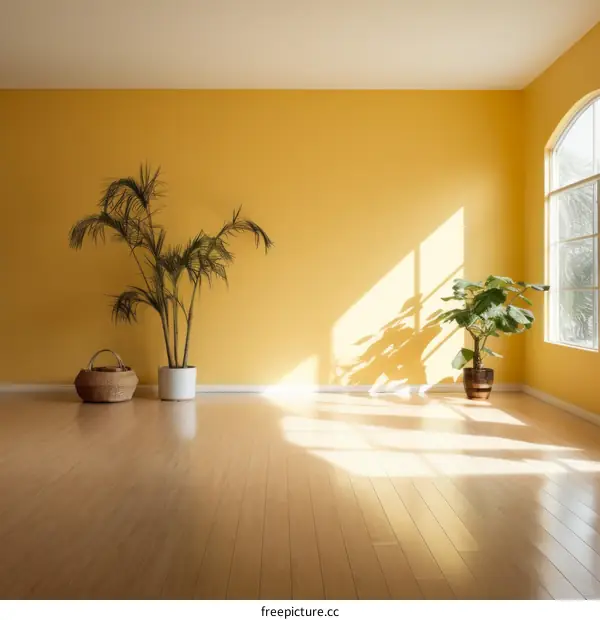 Bright Yellow Living Room with Plants and Sunlight