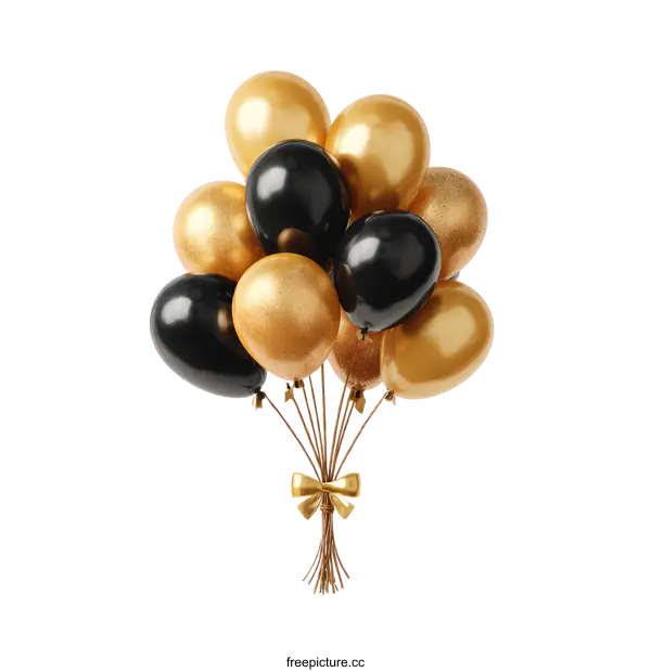 [Transparent Background PNG]Bunch of Black and Gold Balloons with a Bow