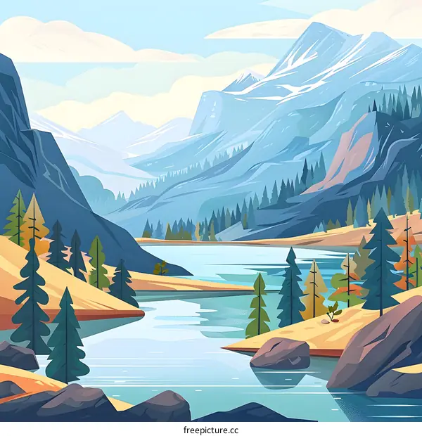Mountain Landscape with a Lake and Trees