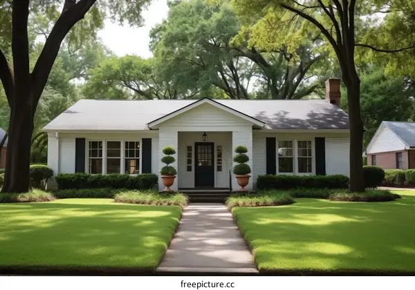 Small White Suburban House with Garage