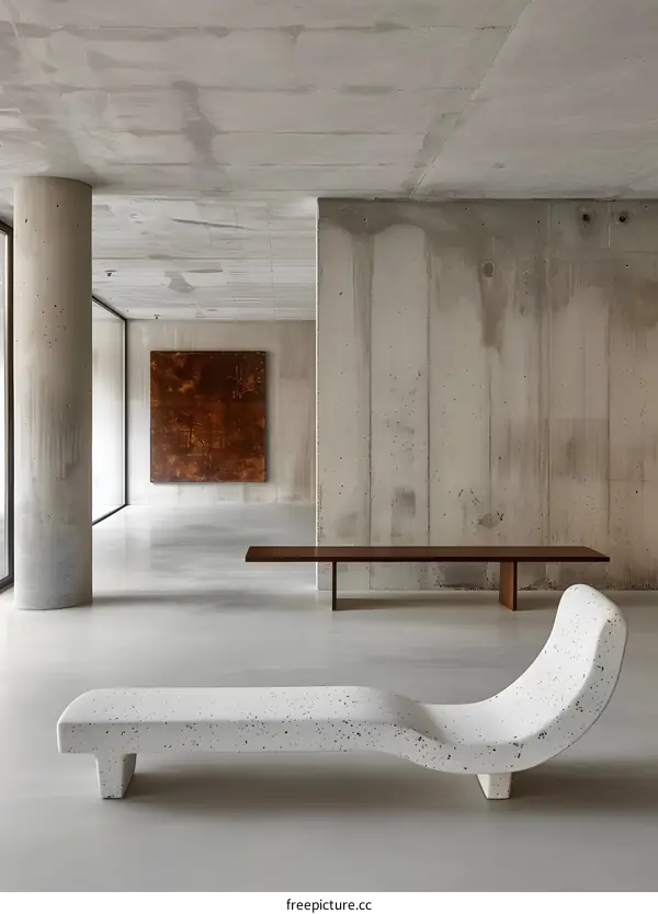 Modern Concrete Interior Design with Curved Bench