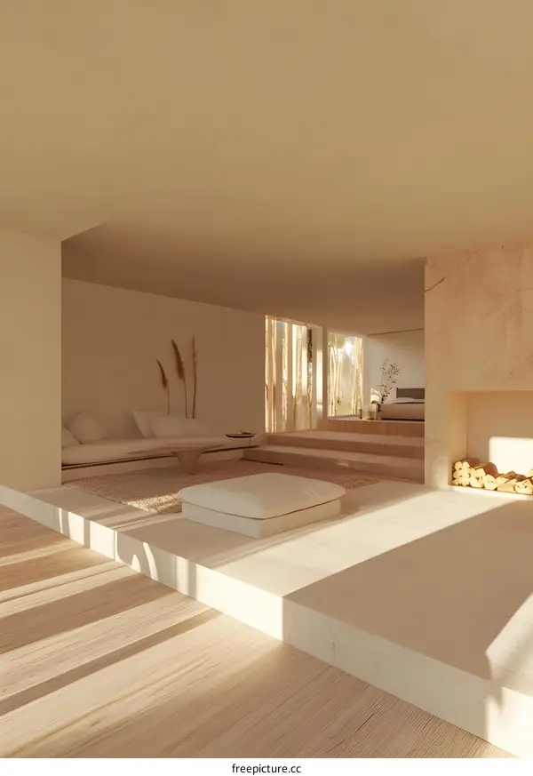 Minimalist Living Room Interior Design with Beige Color Scheme