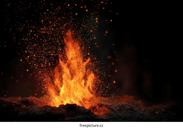 Fiery Flames and Sparks in the Night