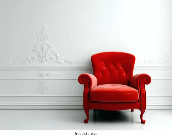 Elegant Red Velvet Armchair in a Classic Room