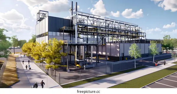 Industrial Building Design Rendering With People