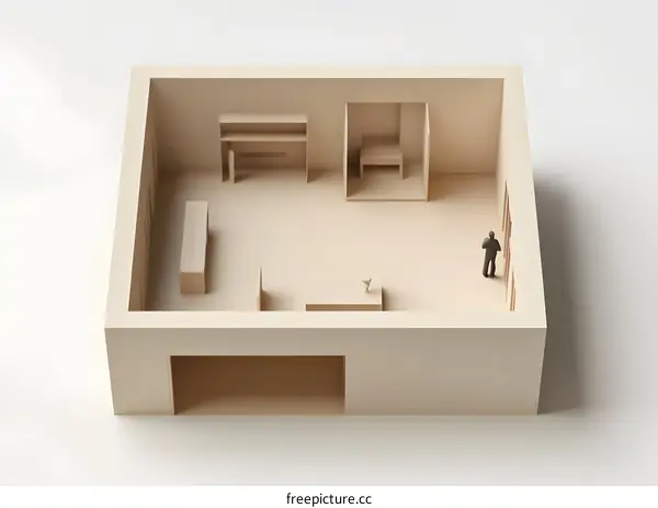 Simple 3D Model of an Interior Room with a Person