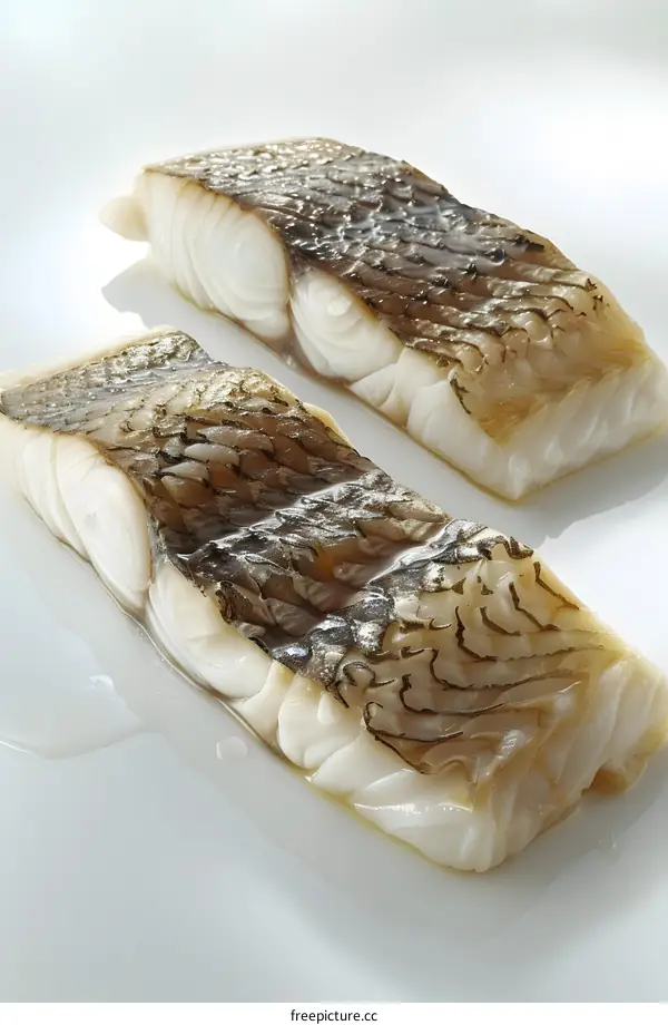 Two Pieces of Grilled Fish on White Background