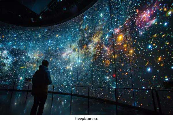 Man looking at the stars in a planetarium