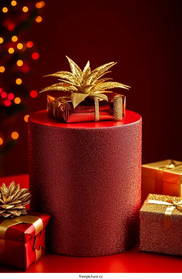 Christmas Gift Boxes on Red Display